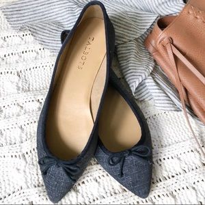 TALBOTS Leather Denim Pointed Bow Flats